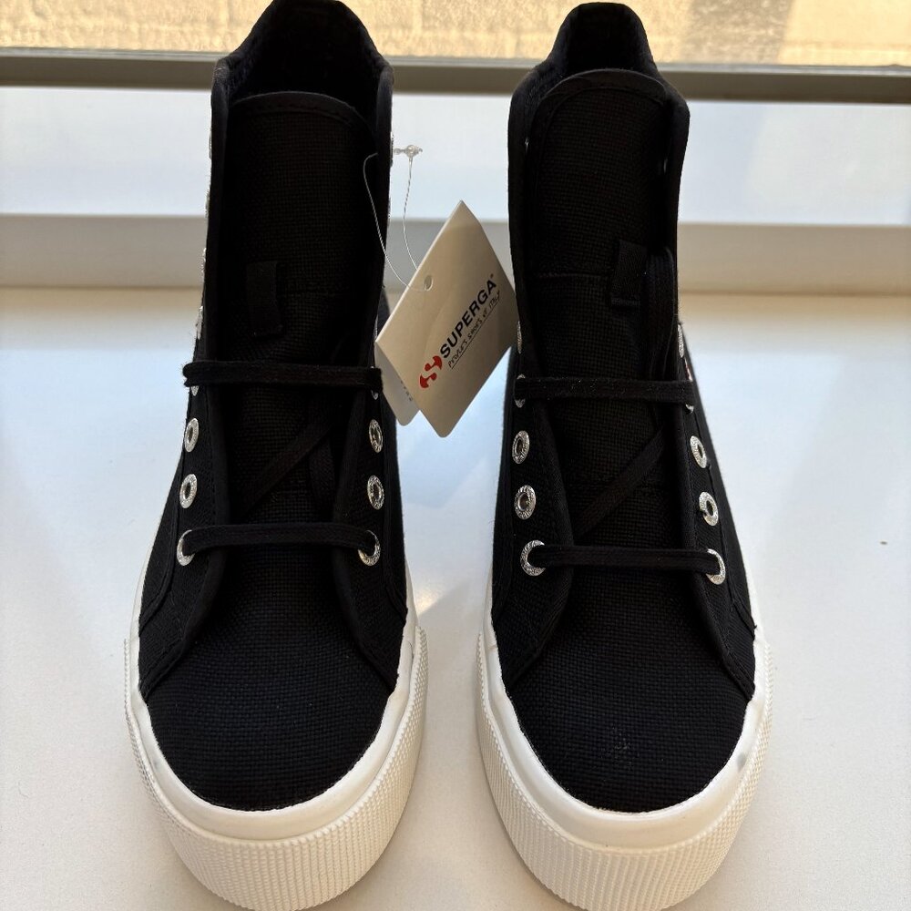 Superga 2708 High Top Platform Sneakers Lace Up Black Size 38 US 7.5 NEW - Picture 5 of 9